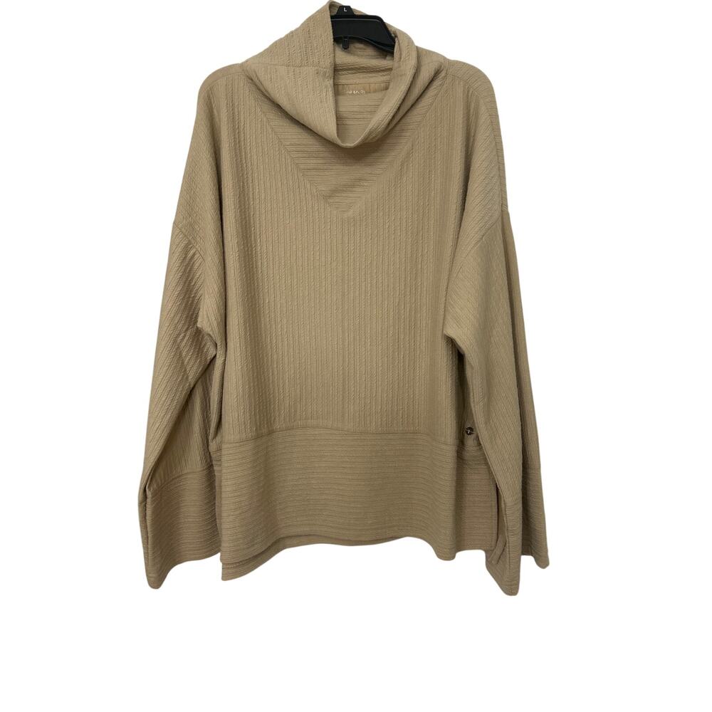 Tahari Sport Textured Cowl Neck Tunic Top Plus 3X Neutral Tan Oversized